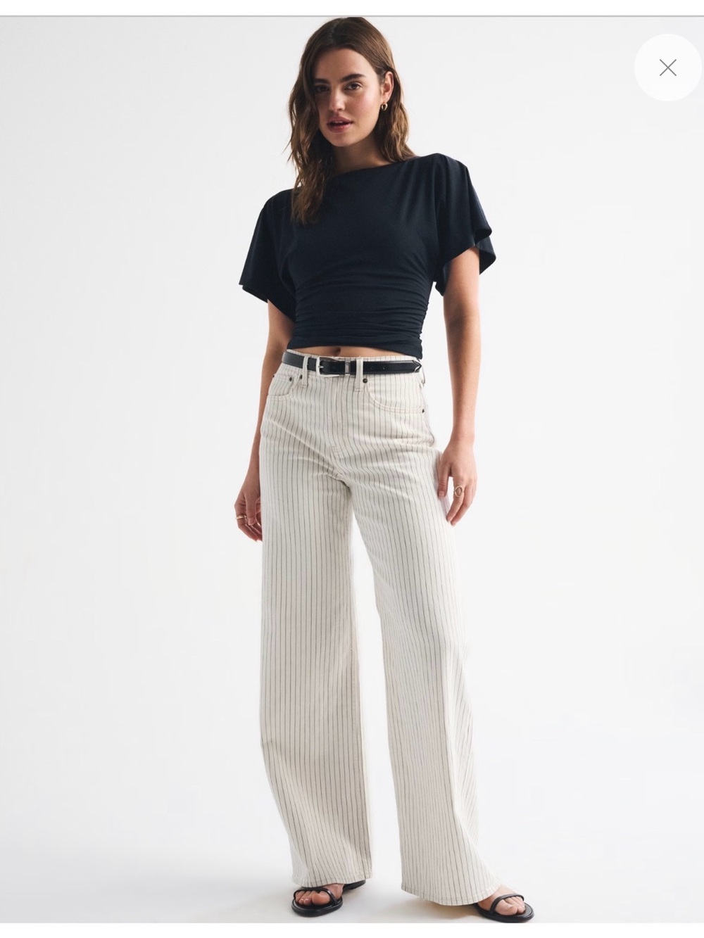 Abercrombie Fitch Cream Pinstripe Wide Leg Jeans 27 Regular Length